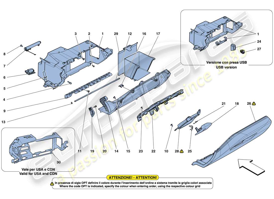 ferrari 488 spider (rhd) vano portaoggetti diagramma delle parti