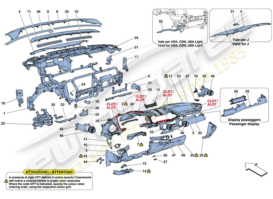 ferrari 812 superfast (rhd) diagramma delle parti del cruscotto