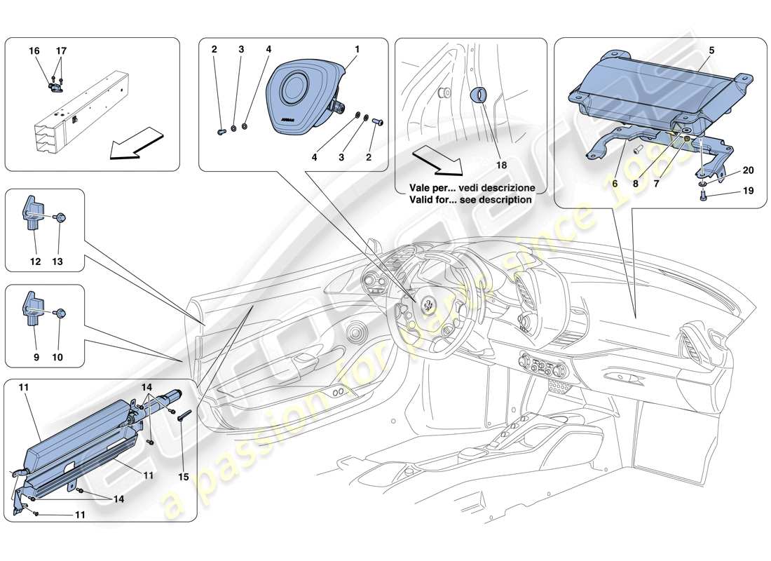 ferrari 488 spider (rhd) diagramma delle parti degli airbag