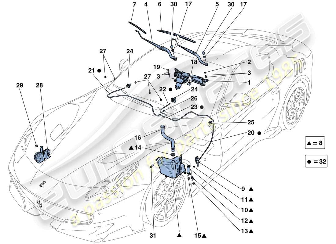 ferrari f12 tdf (usa) tergicristallo, rondella e clacson diagramma delle parti