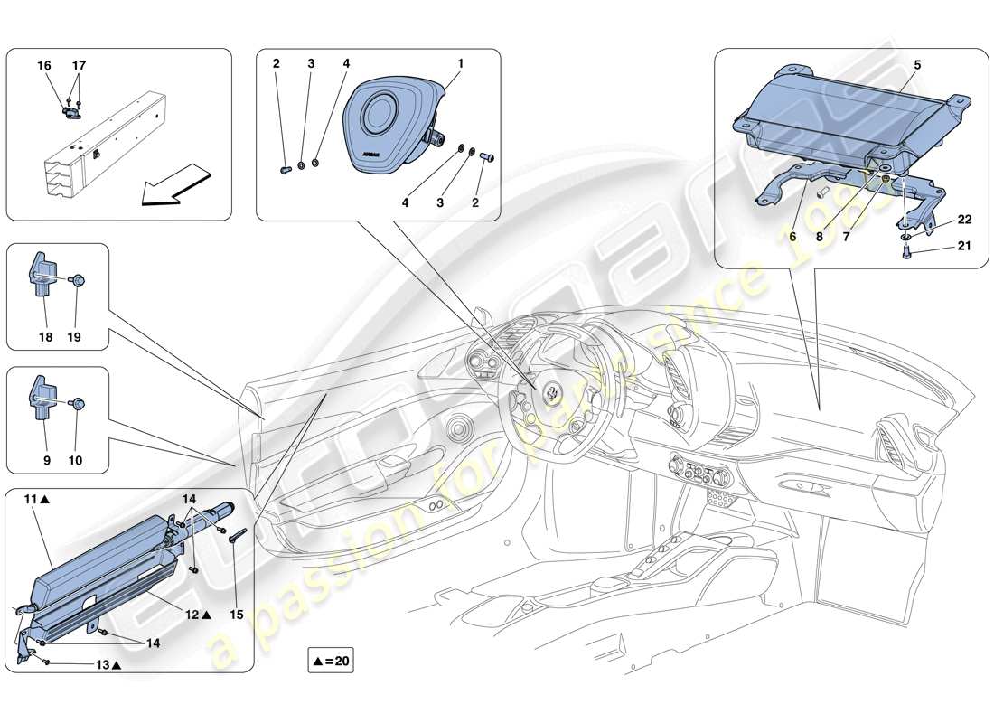 ferrari 488 gtb (rhd) airbag diagramma delle parti