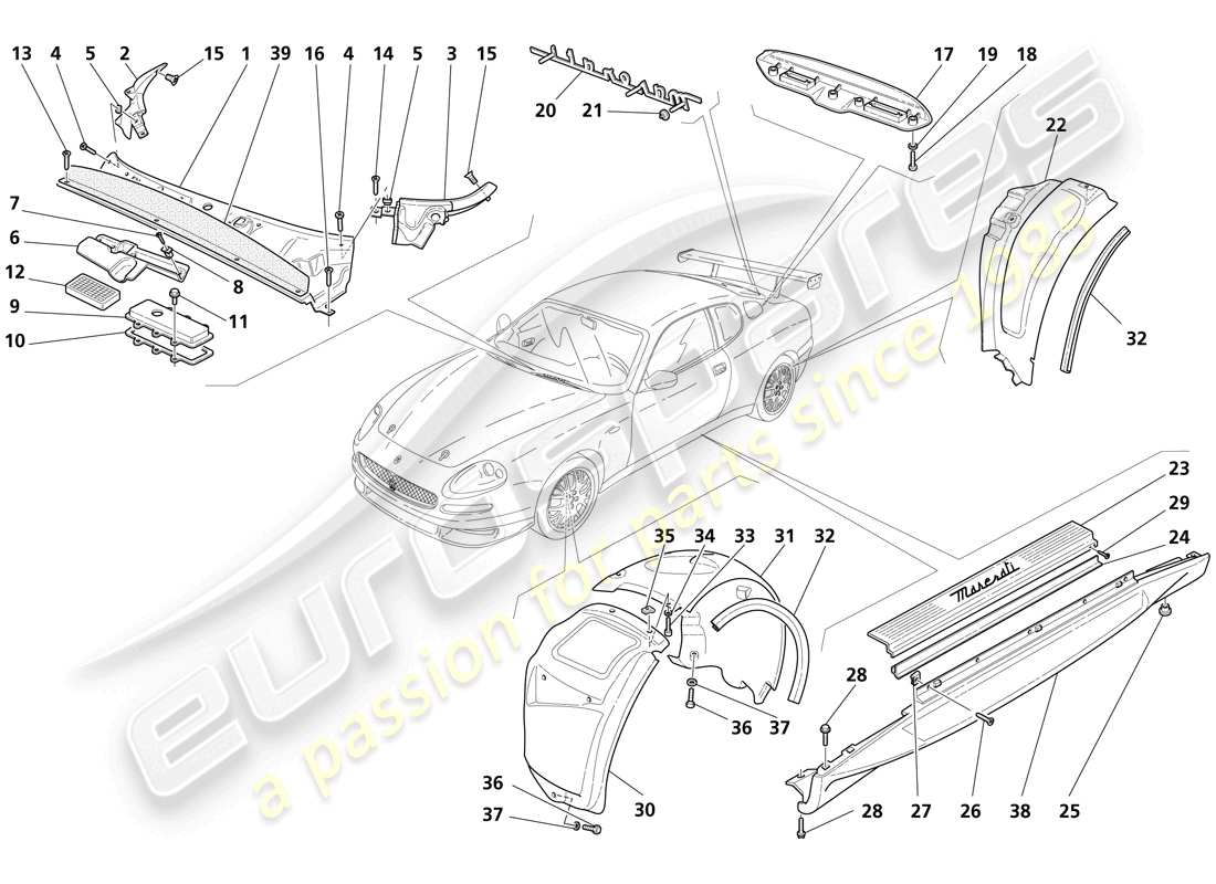 maserati trofeo schermate e finiture esterne diagramma delle parti