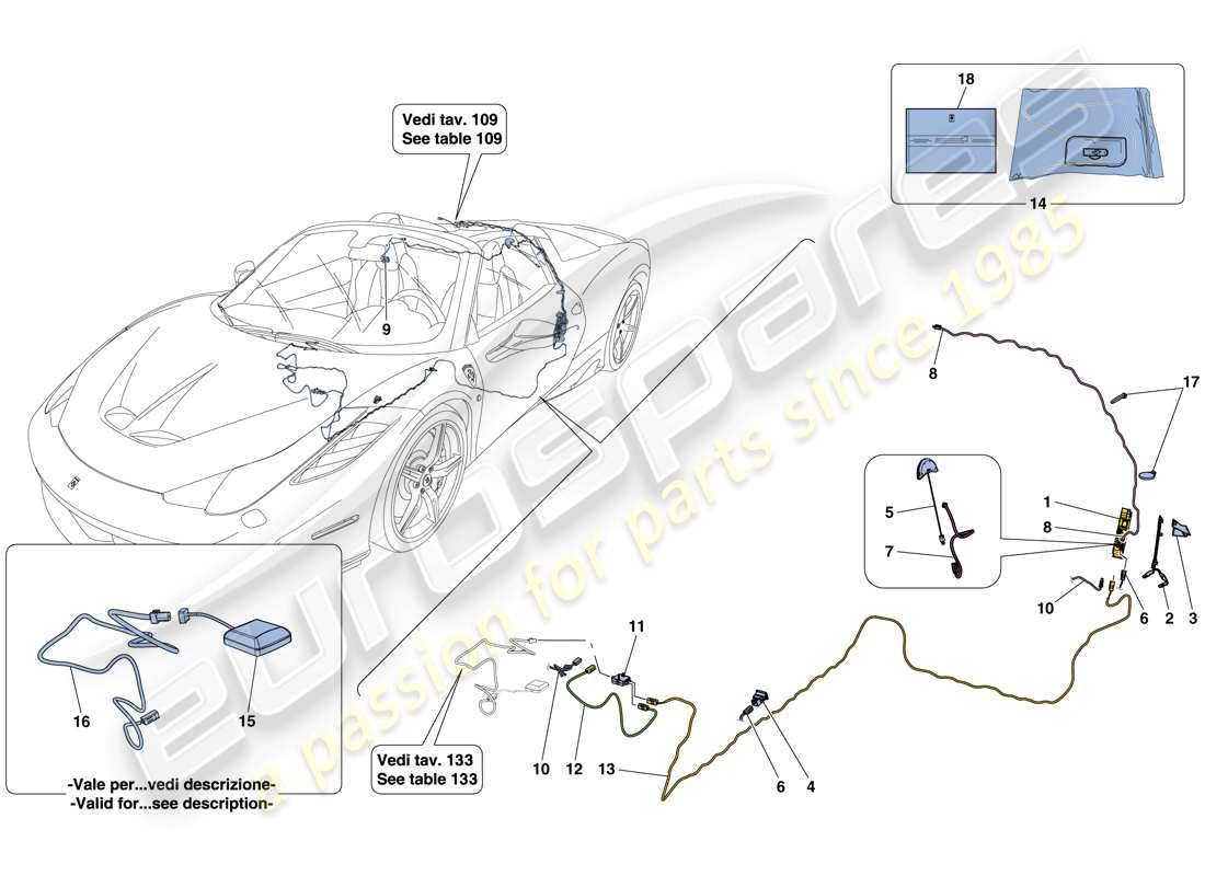 ferrari 458 speciale aperta (rhd) diagramma delle parti di telemetria