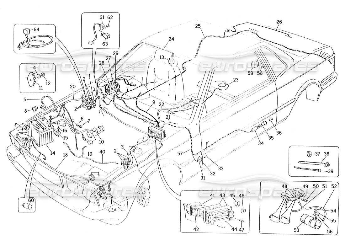 maserati karif 2.8 schema delle parti del cablaggio e dei componenti elettrici (auto con sterzo destro).