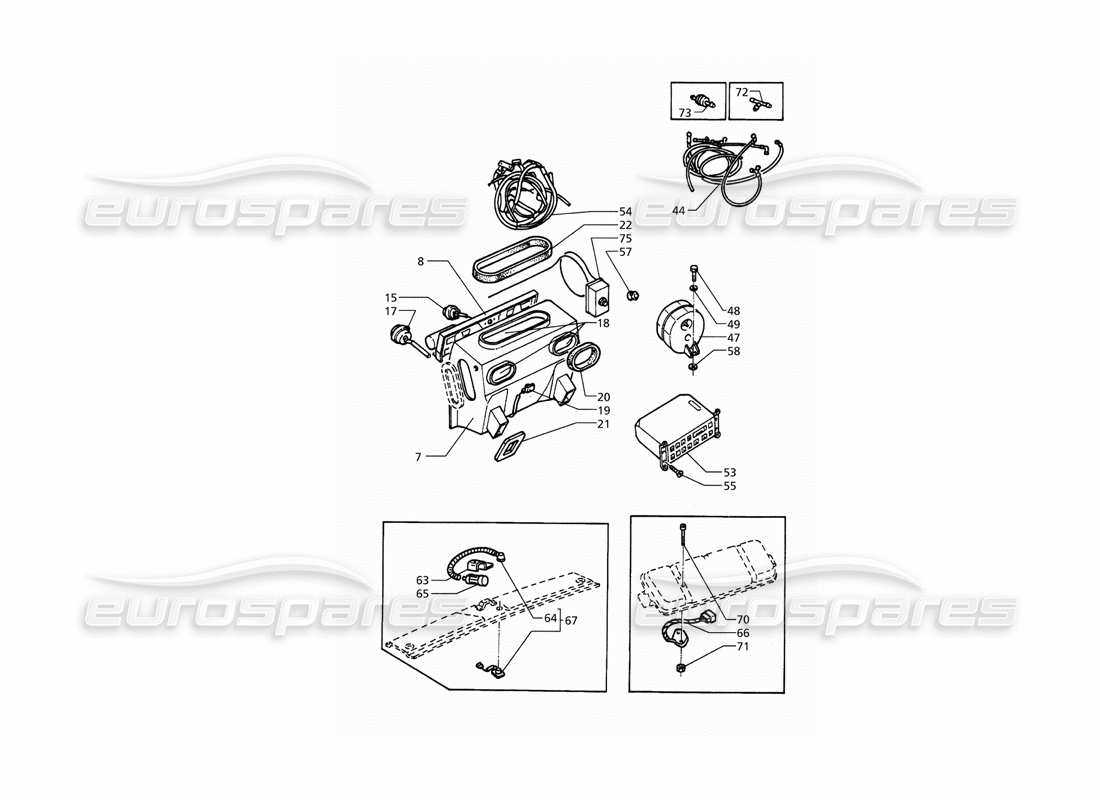 maserati qtp. 3.2 v8 (1999) diagramma delle parti del gruppo climatizzatore automatico (guida a destra).