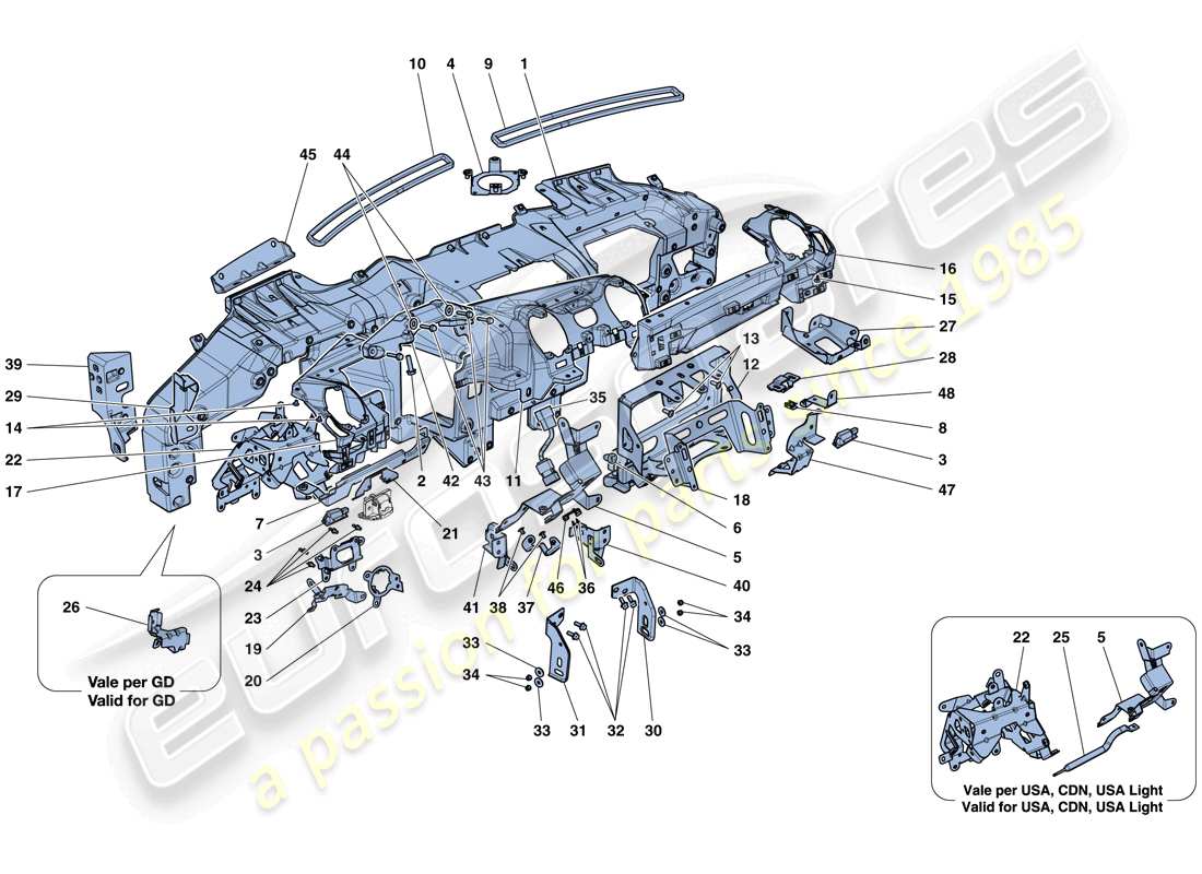 ferrari california t (rhd) cruscotto - sottostruttura diagramma delle parti