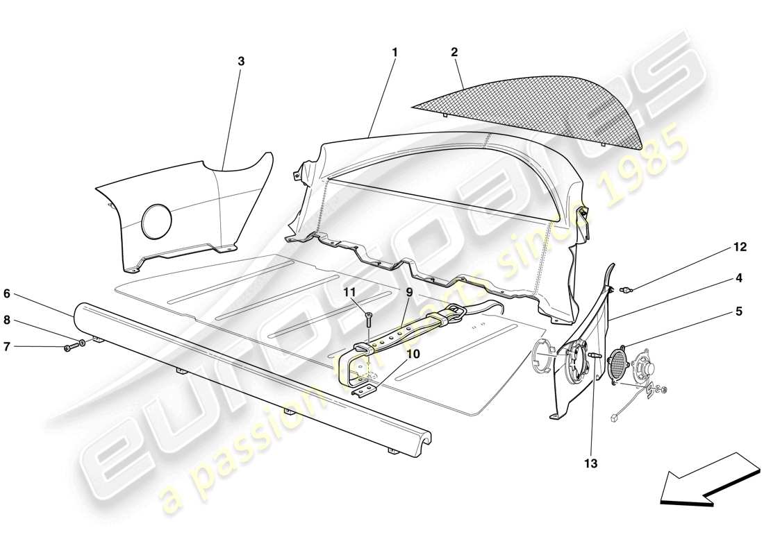 ferrari 599 gto (usa) rivestimenti interni diagramma delle parti