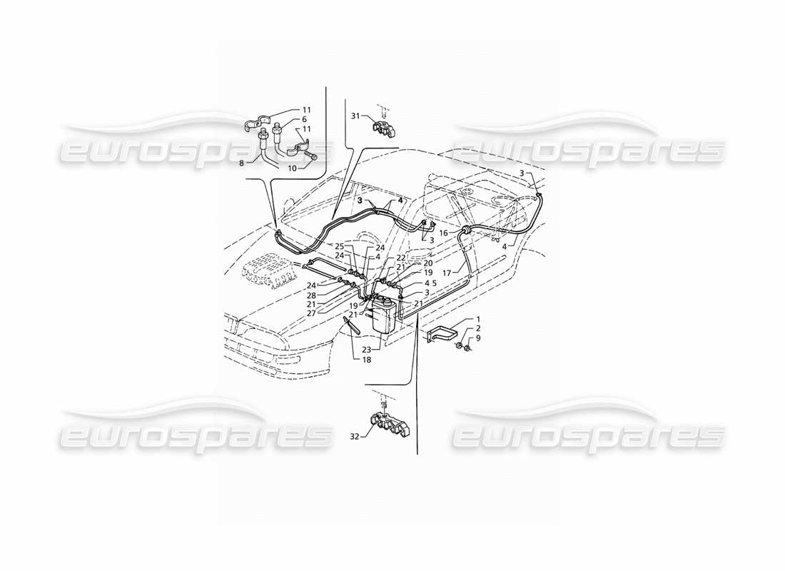 maserati qtp v8 (1998) schema delle parti del sistema di recupero dei vapori di evaporazione e dei tubi del carburante (lhd).