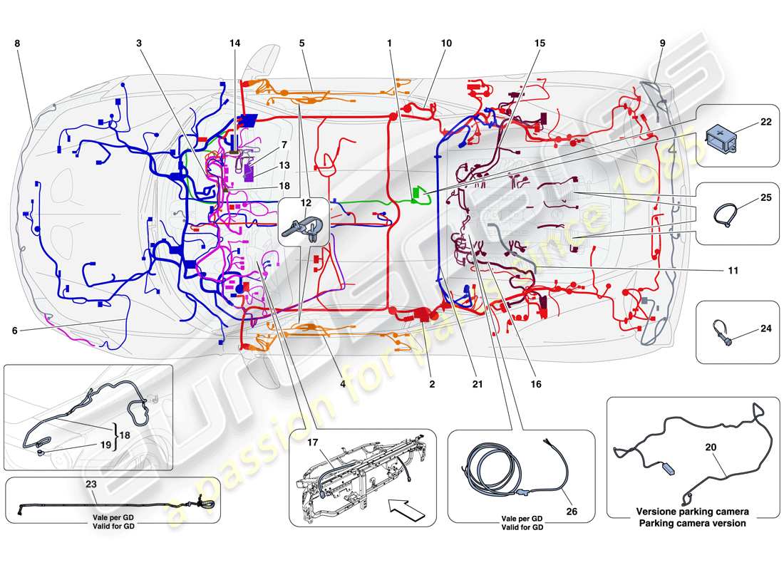 ferrari 458 speciale (rhd) cablaggi principali diagramma delle parti