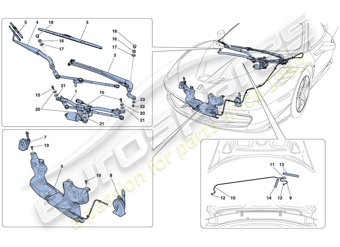ferrari 458 speciale (rhd) scheibenwischer, scheibe und hupen teilediagramm