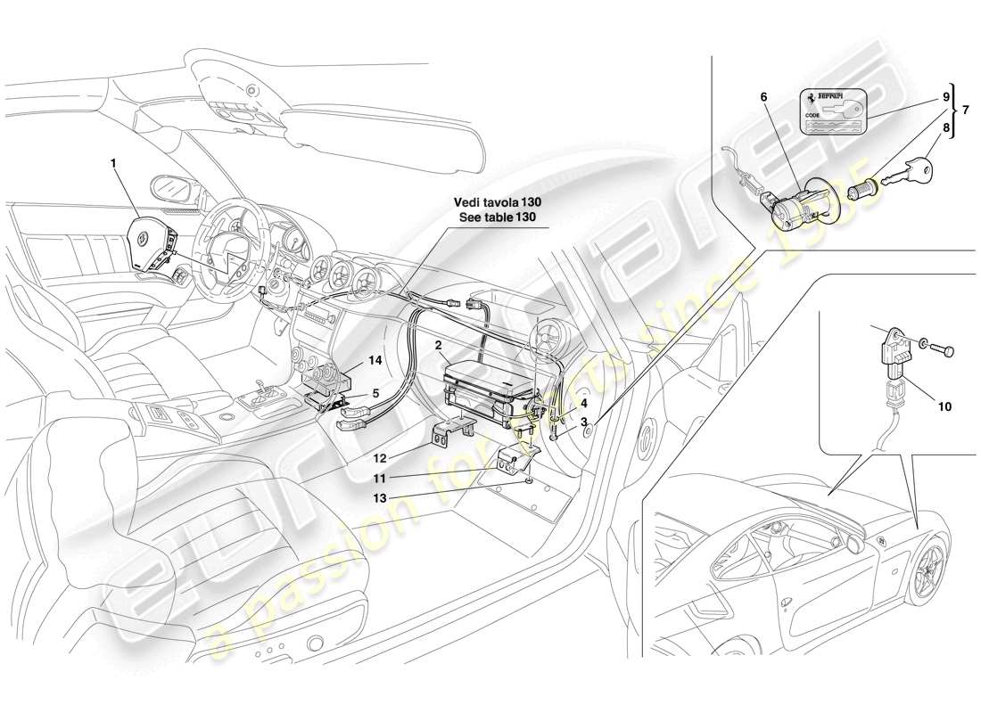 ferrari 612 scaglietti (rhd) diagramma delle parti dell'airbag