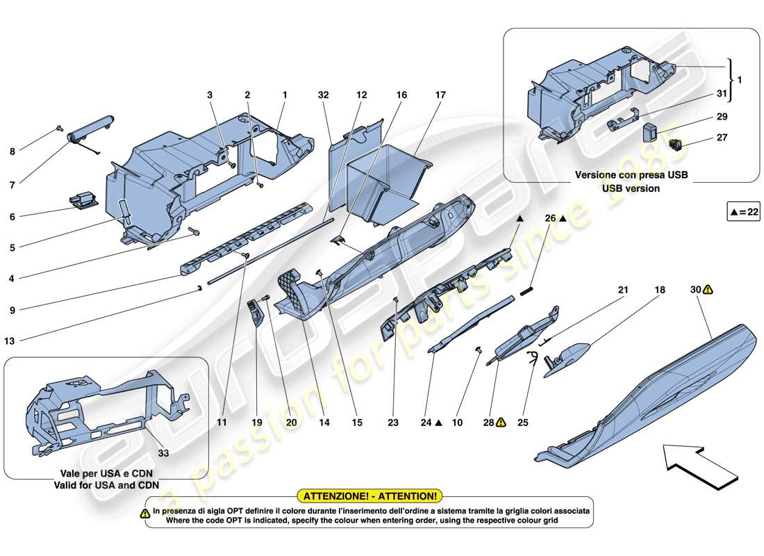 ferrari 488 gtb (europe) vano portaoggetti diagramma delle parti