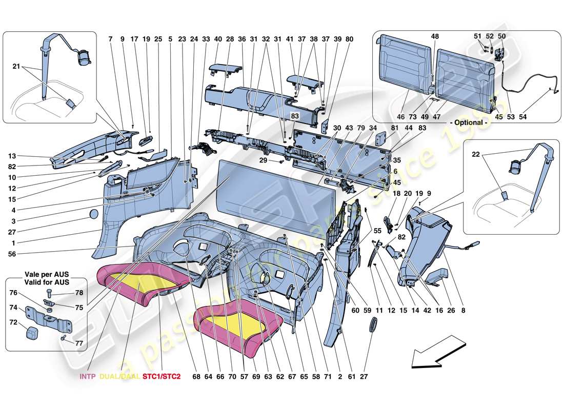 ferrari california t (rhd) rivestimenti interni diagramma delle parti