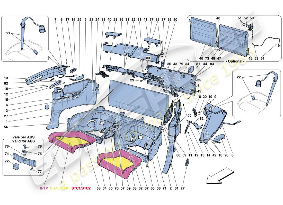 ferrari california t (rhd) diagramma delle parti del rivestimento interno