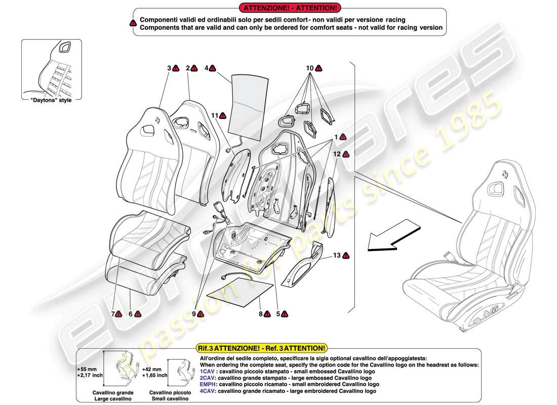 ferrari 599 sa aperta (rhd) sedile anteriore - rivestimenti e componenti interni schema parte