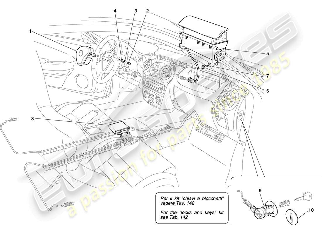 ferrari f430 coupe (usa) diagramma delle parti degli airbag