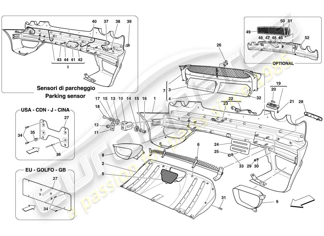ferrari f430 spider (rhd) schema delle parti paraurti posteriore