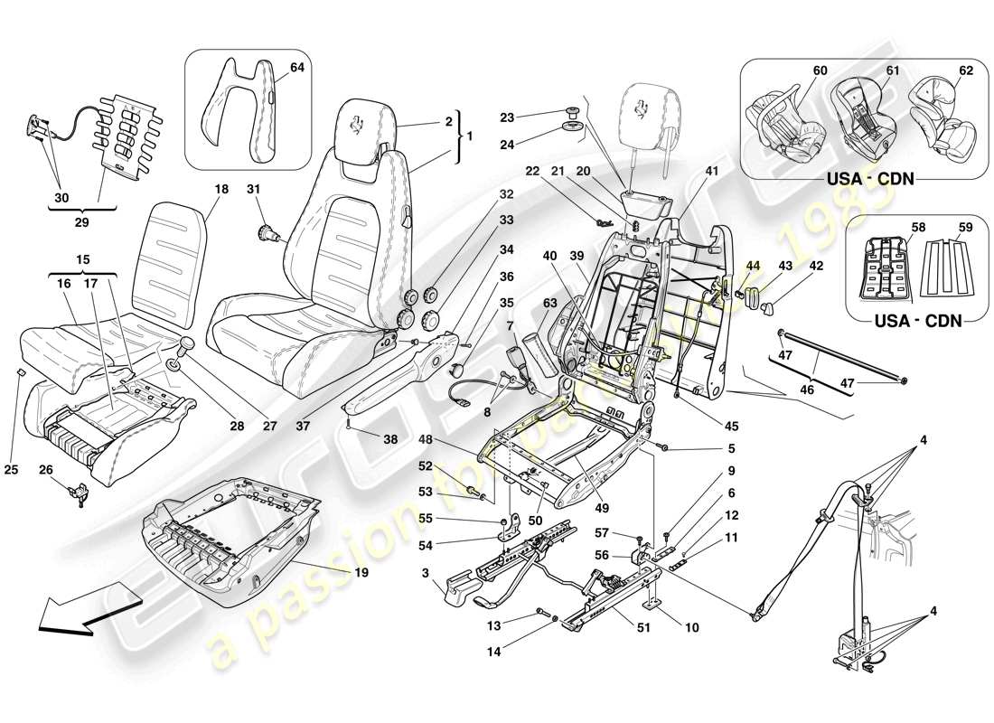 ferrari f430 spider (rhd) sedile anteriore manuale - cinture di sicurezza diagramma delle parti