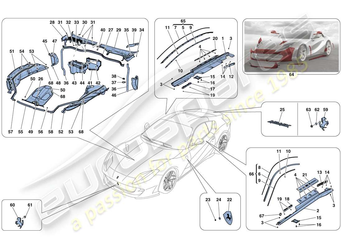 ferrari 812 superfast (usa) scudi - rivestimento esterno schema delle parti