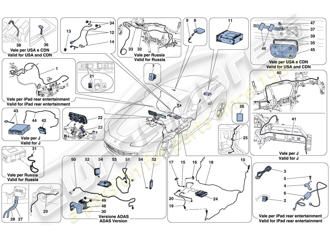 ferrari gtc4 lusso t (rhd) sistema di infotainment diagramma delle parti