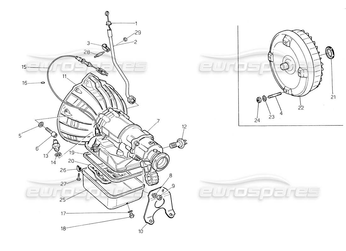 maserati biturbo spider trasmissione automatica - convertitore (3 hp) diagramma delle parti