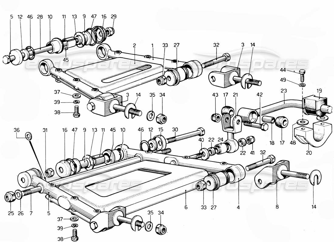 ferrari 365 gtc4 (mechanical) bracci della sospensione posteriore - schema delle parti di revisione