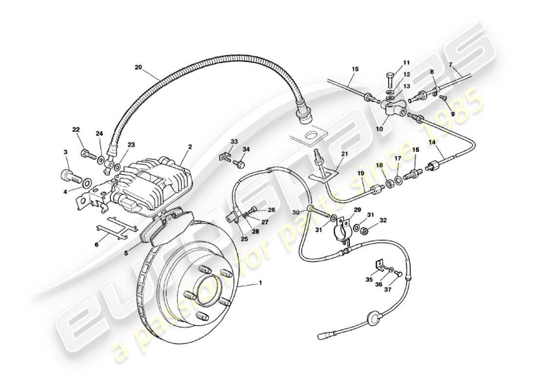 aston martin v8 volante (2000) diagramma delle parti dei freni posteriori