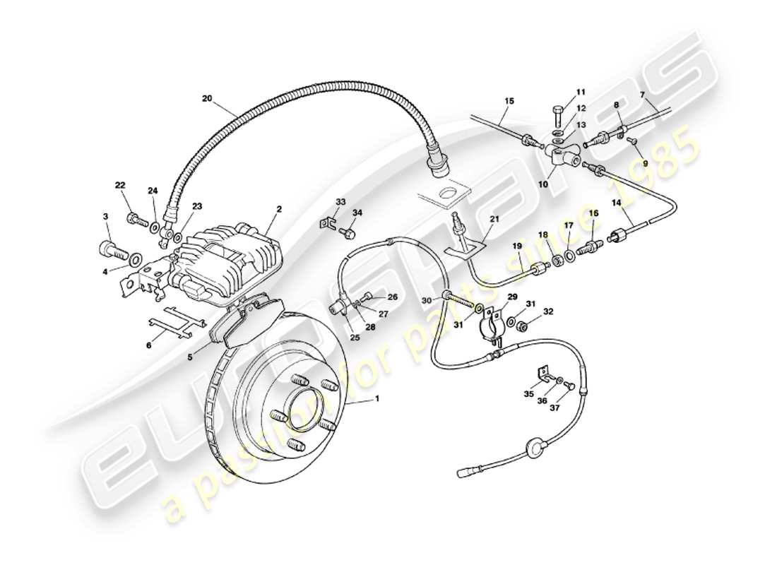 aston martin v8 volante (1999) freni posteriori diagramma delle parti