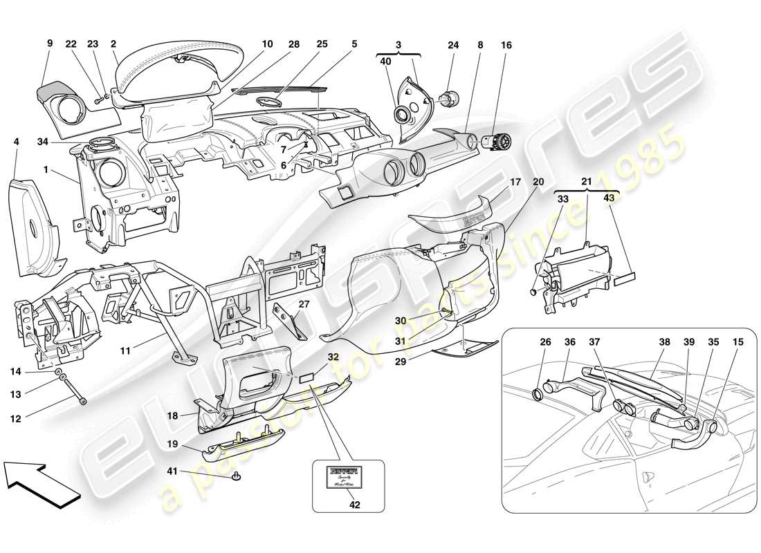 ferrari 599 gto (rhd) pannello di controllo diagramma delle parti
