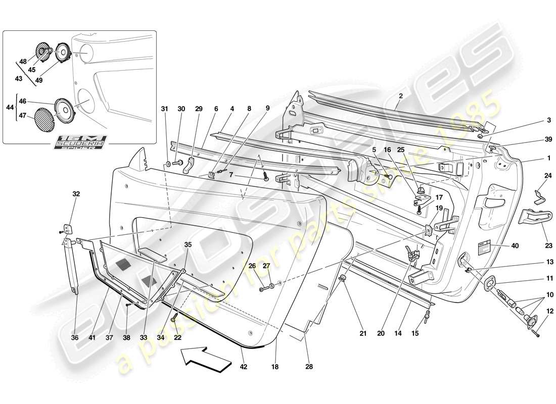 ferrari f430 scuderia spider 16m (usa) porte - sottostruttura e rivestimento diagramma delle parti
