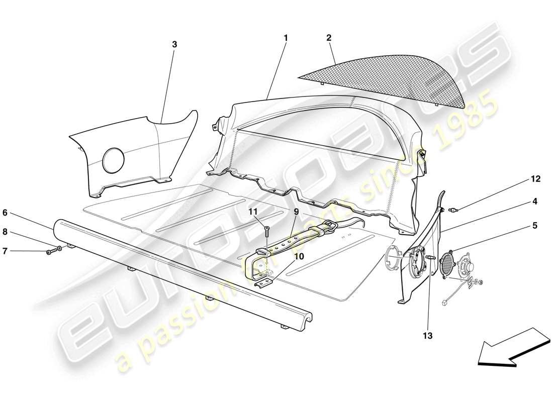 ferrari 599 gto (rhd) rivestimenti interni diagramma delle parti