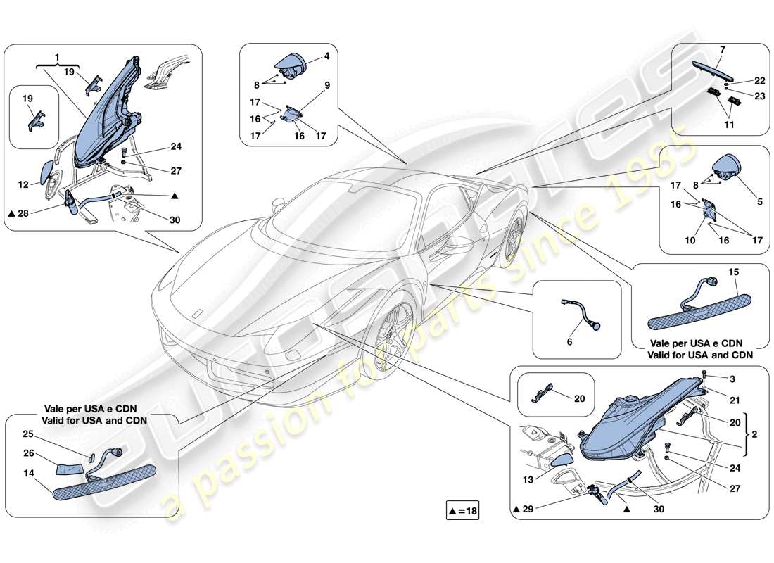 ferrari 458 italia (europe) fari e fanali posteriori diagramma delle parti