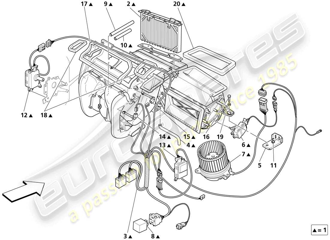 maserati trofeo sistema di aerazione dell'abitacolo passeggeri - valido per il mio 2003 e valido per il mio 2004 diagramma delle parti