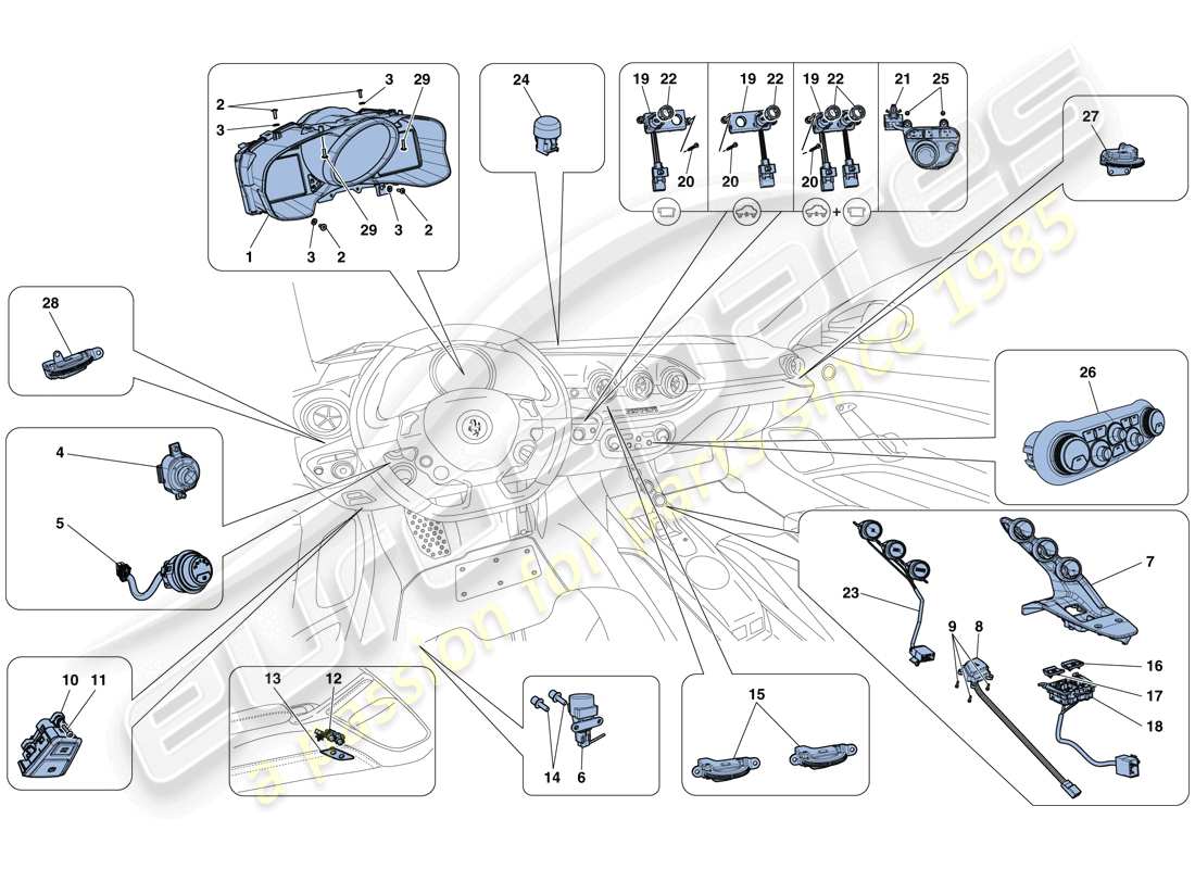 ferrari f12 tdf (europe) strumenti cruscotto e tunnel schema delle parti