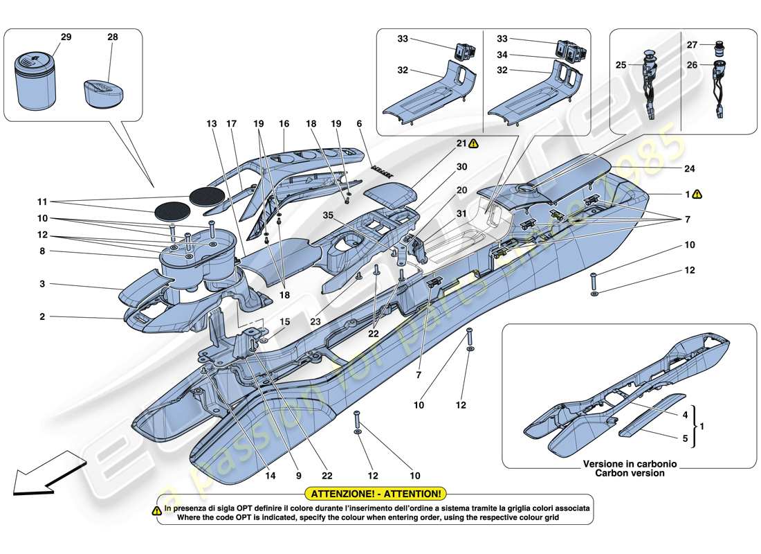 ferrari 488 gtb (rhd) tunnel - sottostruttura e accessori diagramma delle parti