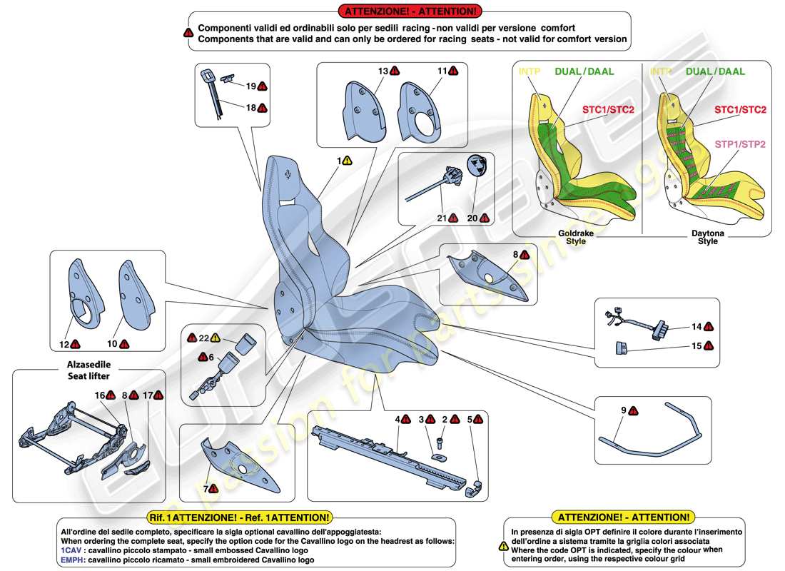 ferrari 488 spider (europe) sedile da corsa diagramma delle parti