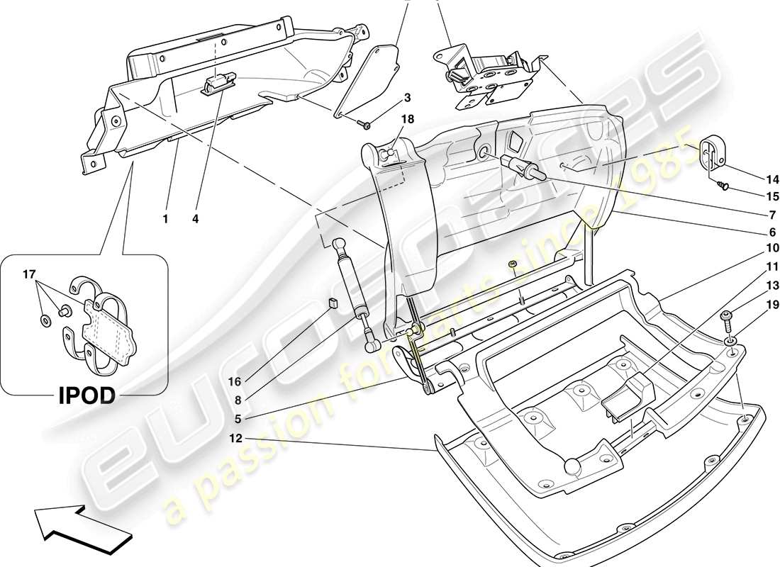 ferrari f430 coupe (rhd) vano portaoggetti diagramma delle parti