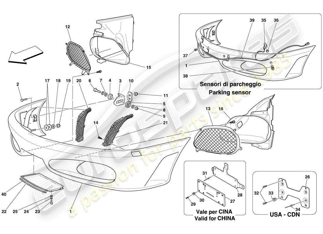 ferrari f430 spider (rhd) paraurti anteriore diagramma delle parti