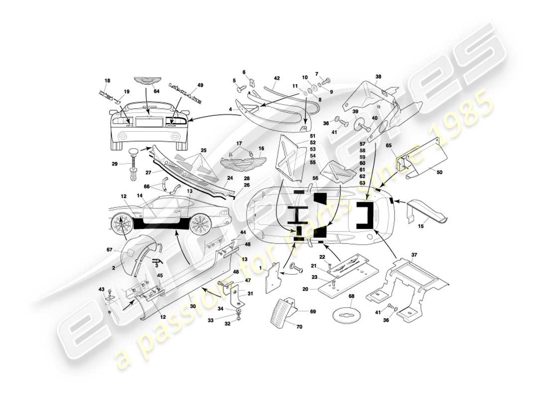 aston martin db7 vantage (1999) diagramma delle parti dei raccordi del corpo
