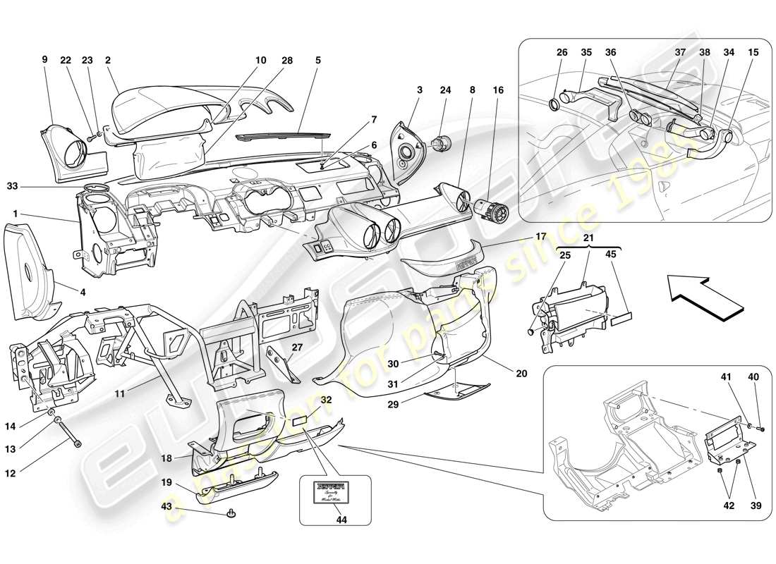 ferrari 599 sa aperta (rhd) diagramma delle parti del cruscotto