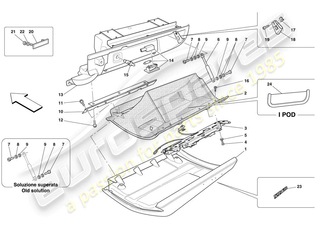 ferrari 599 gtb fiorano (rhd) vano portaoggetti diagramma delle parti