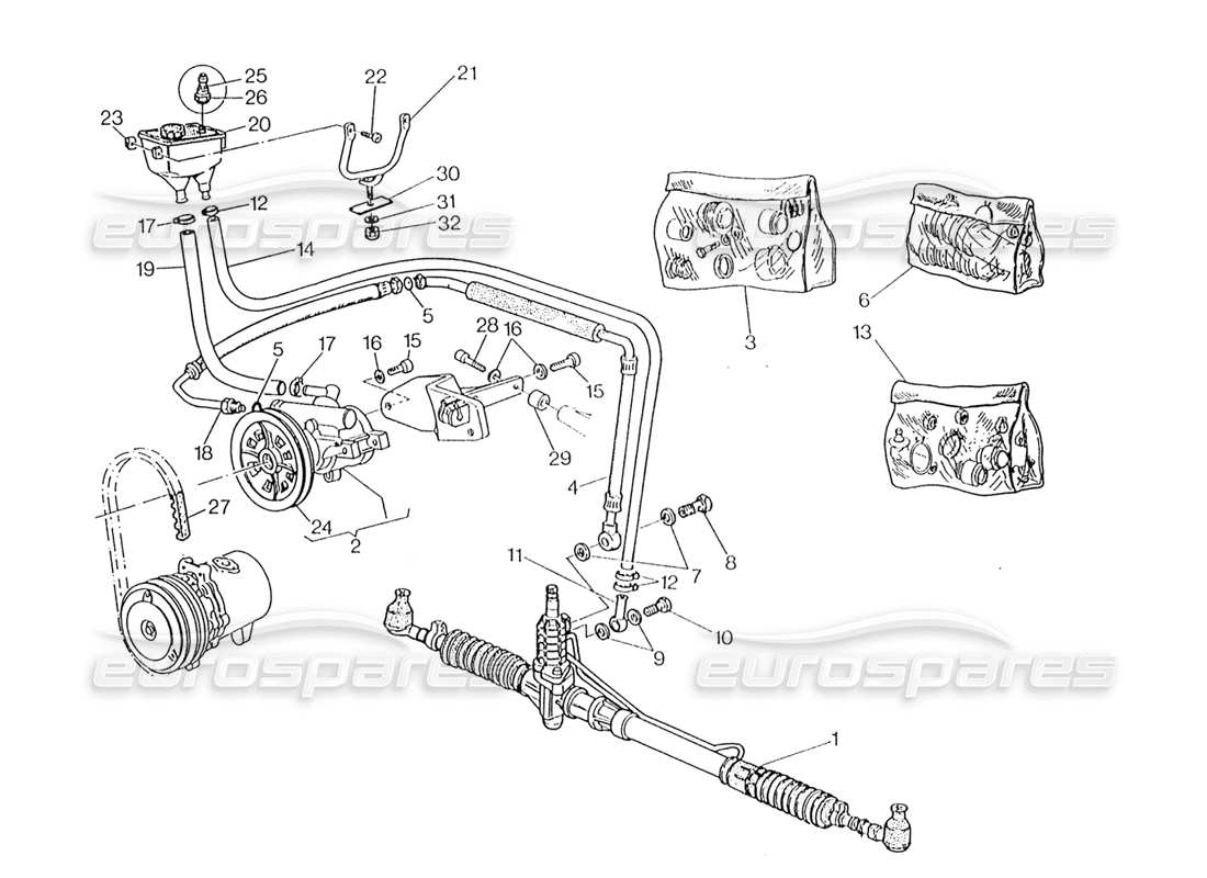 maserati karif 2.8 schema delle parti del sistema di servosterzo (sterzo destro).