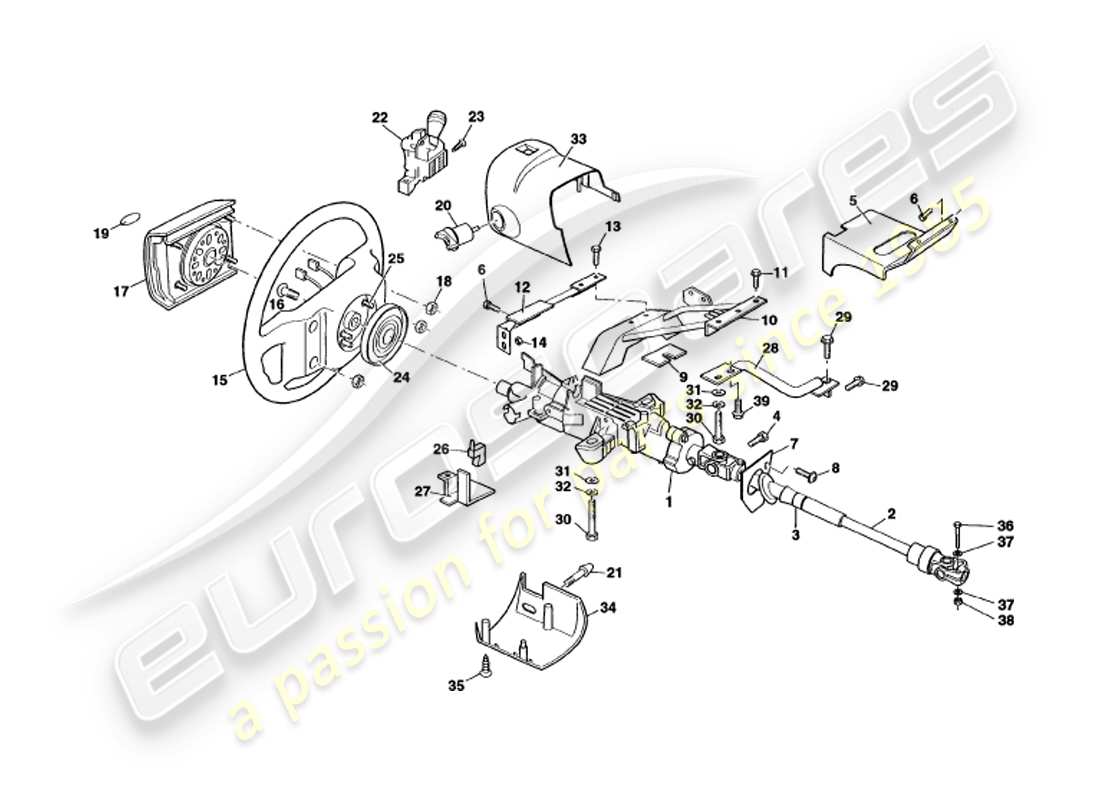 aston martin v8 volante (1999) piantone dello sterzo diagramma delle parti