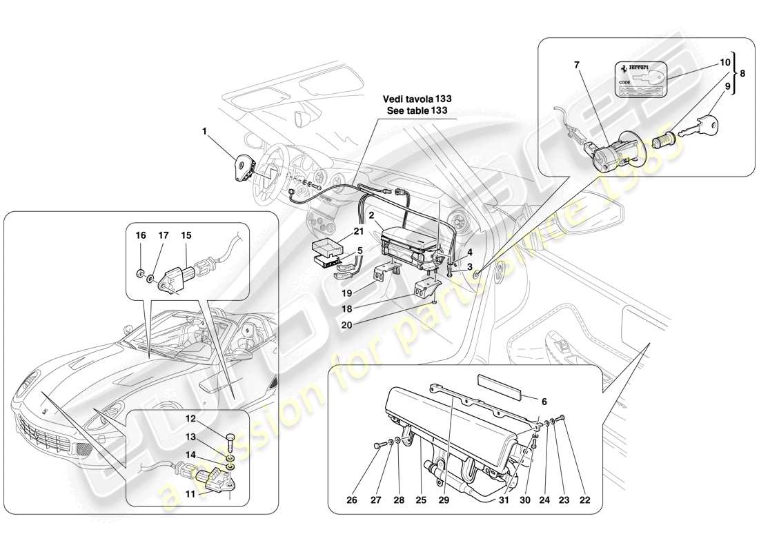 ferrari 599 sa aperta (rhd) airbag diagramma delle parti