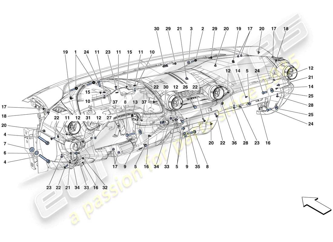 ferrari 812 superfast (rhd) fissaggi cruscotto diagramma delle parti