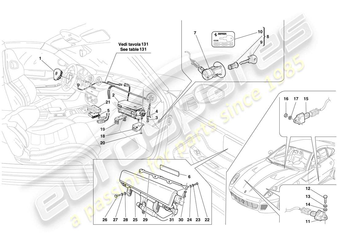 ferrari 599 gtb fiorano (rhd) airbag diagramma delle parti