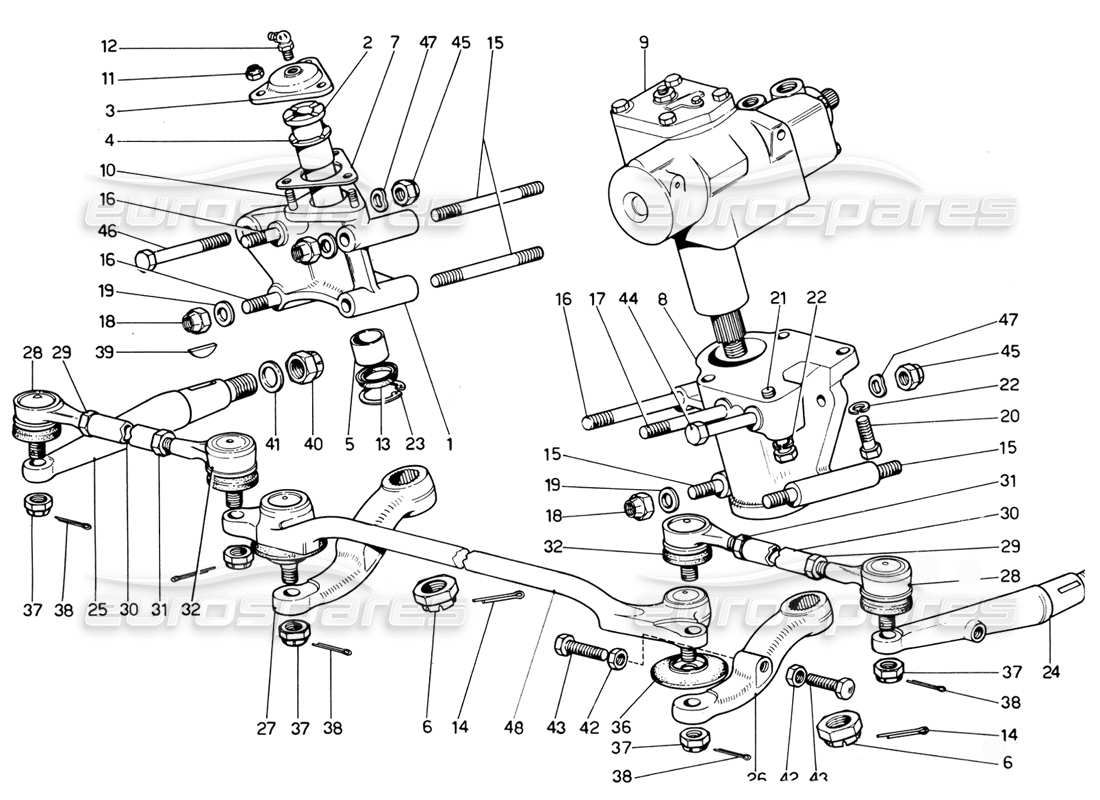 ferrari 365 gtc4 (mechanical) tiranteria dello sterzo - schema delle parti di revisione