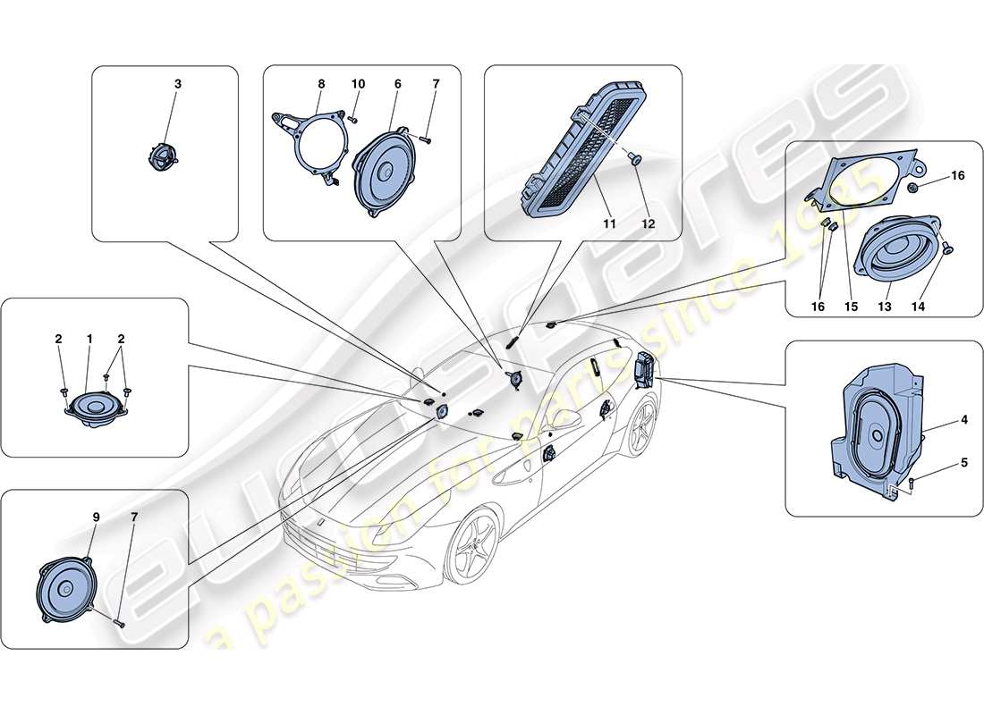 ferrari ff (rhd) sistema di altoparlanti audio diagramma delle parti