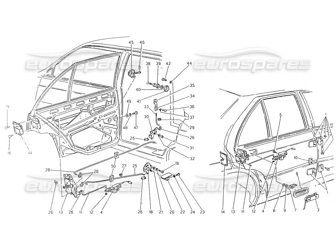 maserati 418 / 4.24v / 430 schema delle parti delle porte posteriori