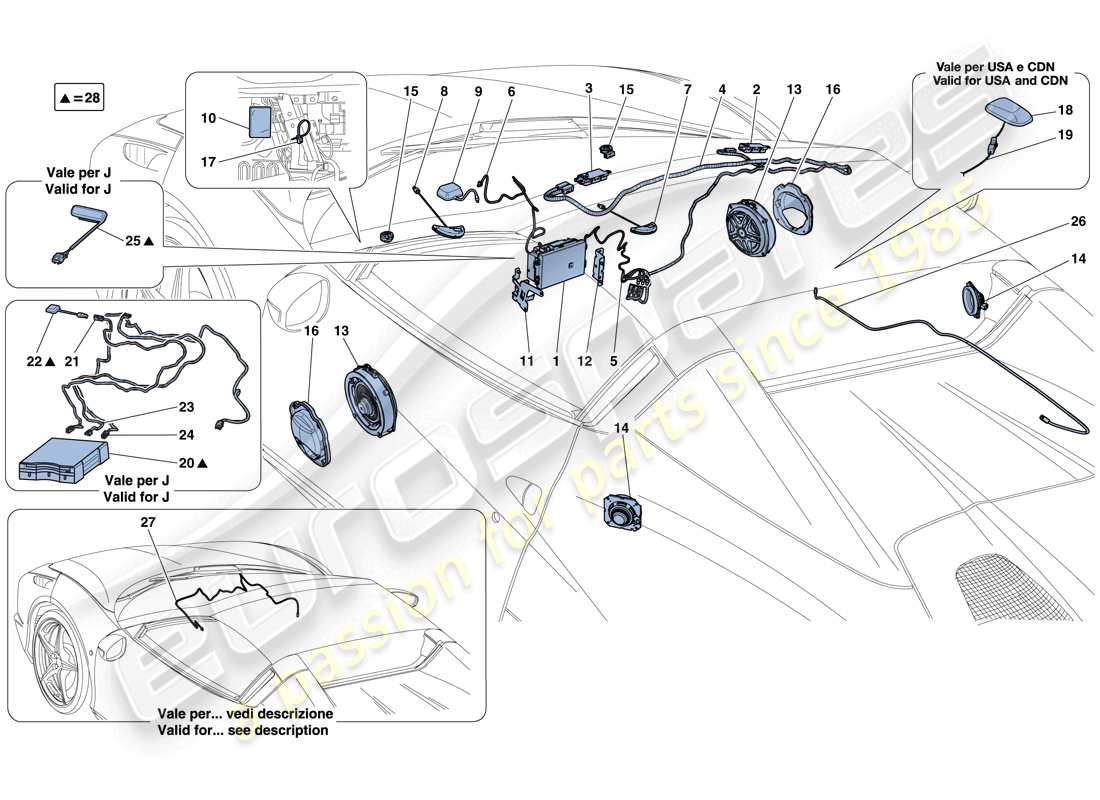ferrari 458 speciale aperta (rhd) schema delle parti del sistema hi-fi